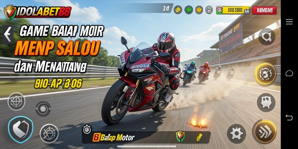Tampilan antarmuka <strong>IDOLABET88</strong> dengan balapan motor yang seru.