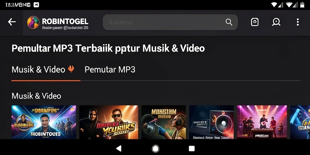 Tampilan antarmuka pengguna ROBINTOGEL untuk Pemutar MP3 yang intuitif.